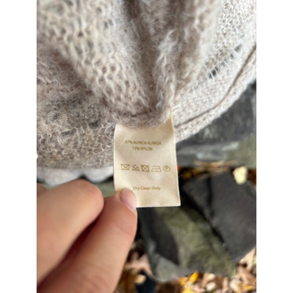 Free People Alpaca Blend Hooded Cardigan Sweater Open Front Oversized Beige boho - Picture 9 of 10